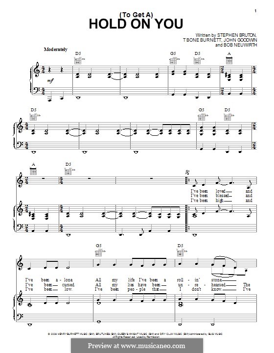 (To Get a) Hold on You (Jeff Bridges): Für Stimme und Klavier (oder Gitarre) by John Cheever Goodwin, Bob Neuwirth, Stephen Bruton