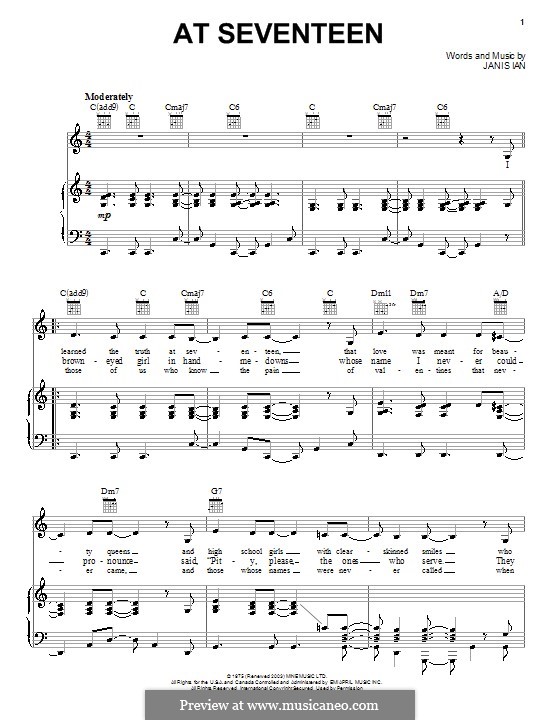 At Seventeen: Für Stimme und Klavier (oder Gitarre) by Janis Ian