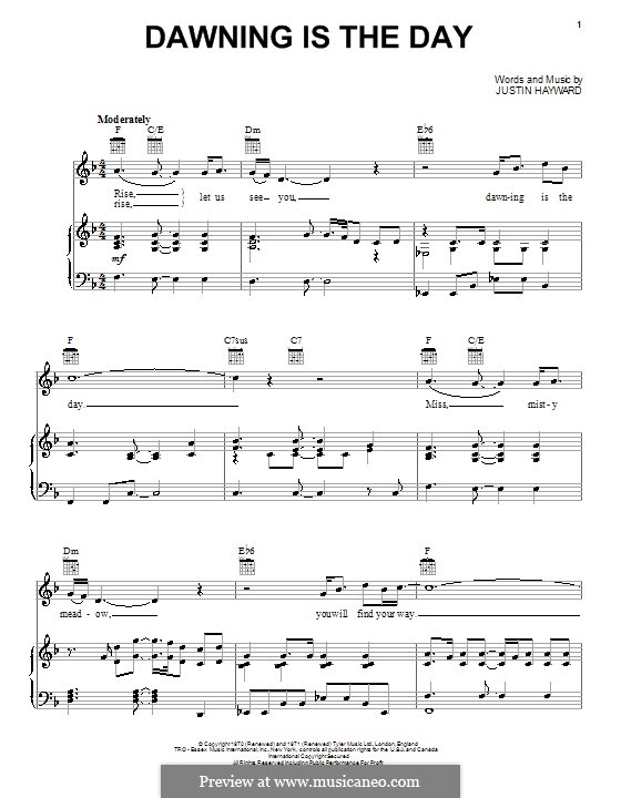 Dawning Is the Day (The Moody Blues): Für Stimme und Klavier (oder Gitarre) by Justin Hayward