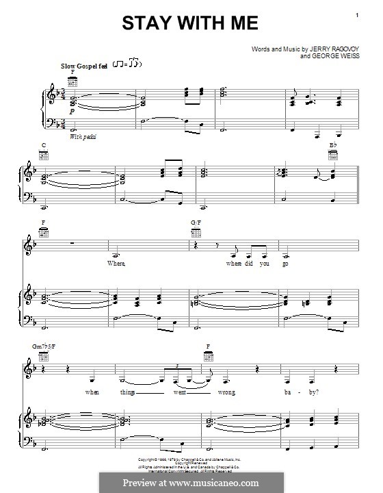 Stay with Me (Bette Midler): Für Stimme und Klavier (oder Gitarre) by George David Weiss, Jerry Ragovoy