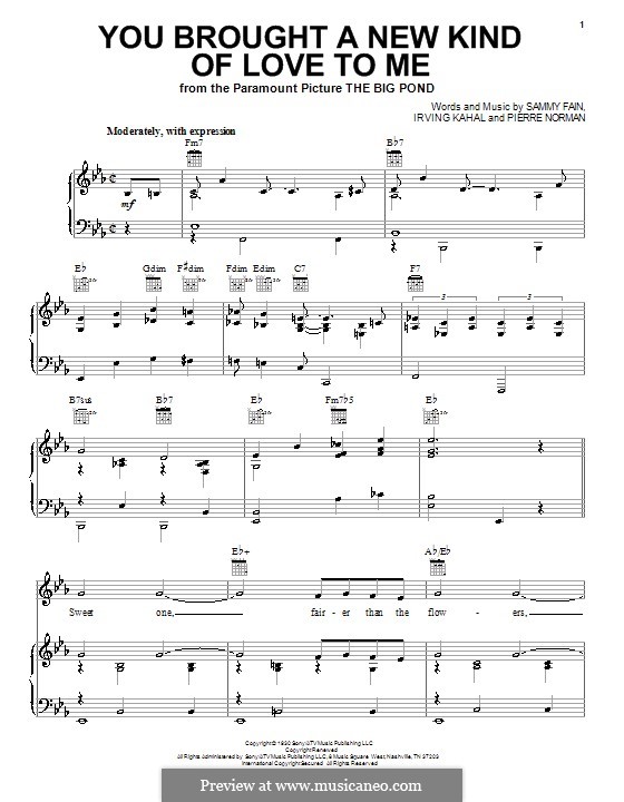 You Brought a New Kind of Love to Me (Frank Sinatra): Für Stimme und Klavier (oder Gitarre) by Irving Kahal, Pierre Norman Connor, Sammy Fain