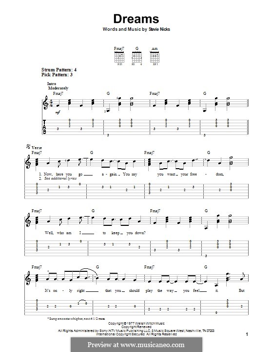 Dreams (Fleetwood Mac): Leichte Tabulatur für Gitarre by Stevie Nicks
