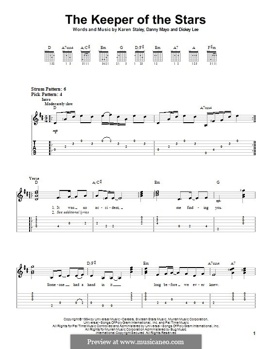The Keeper of the Stars (Tracy Byrd): Für Gitarre (Sehr leichte Fassung) by Danny Mayo, Dickey Lee, Karen Staley
