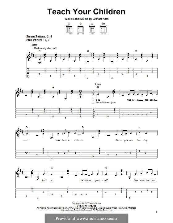 Teach Your Children (Crosby, Stills & Nash): Für Gitarre (Sehr leichte Fassung) by Graham Nash