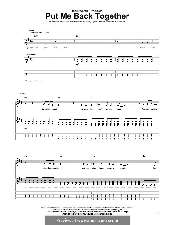 Put Me Back Together (Weezer): Für Gitarre mit Tabulatur by Nick Wheeler, Rivers Cuomo, Tyson Ritter