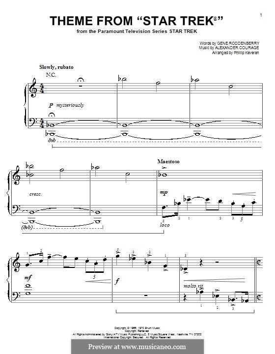 Star Trek. Theme: Einfache Noten für Klavier by Alexander Courage