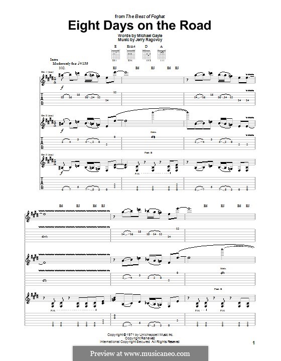 Eight Days on the Road (Foghat): Für Gitarre mit Tabulatur by Jerry Ragovoy, Michael Gayle