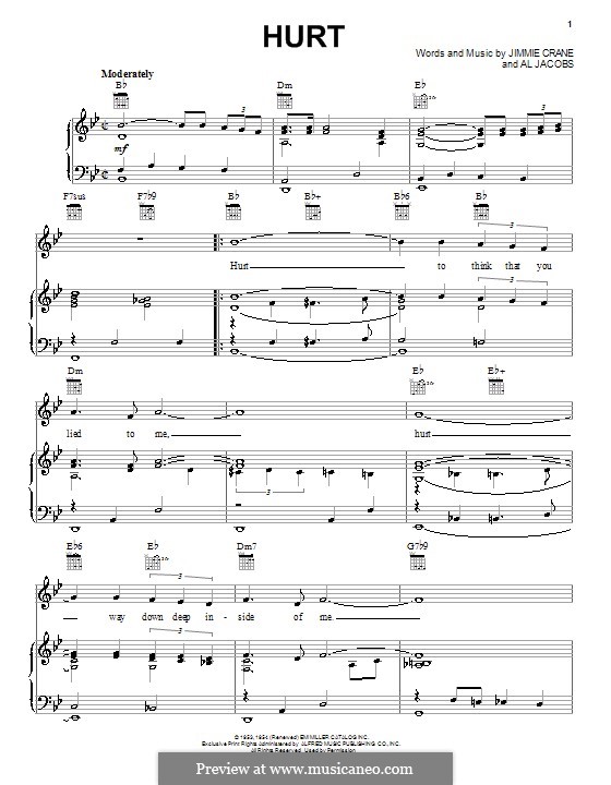 Hurt (Elvis Presley): Für Stimme und Klavier (oder Gitarre) by Al Jacobs, Jimmie Crane