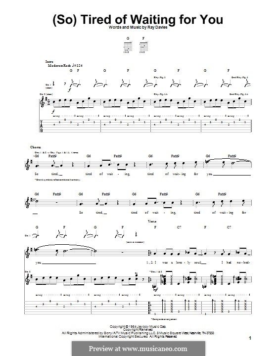 Tired of Waiting for You (The Kinks): Für Gitarre mit Tabulatur by Ray Davies