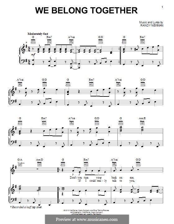 We Belong Together (from Toy Story 3): Für Stimme und Klavier (oder Gitarre) by Randy Newman