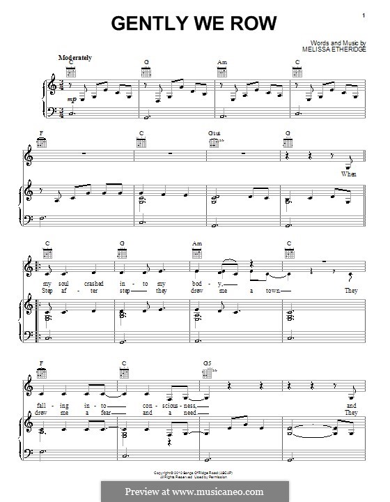 Gently We Row: Für Stimme und Klavier (oder Gitarre) by Melissa Etheridge
