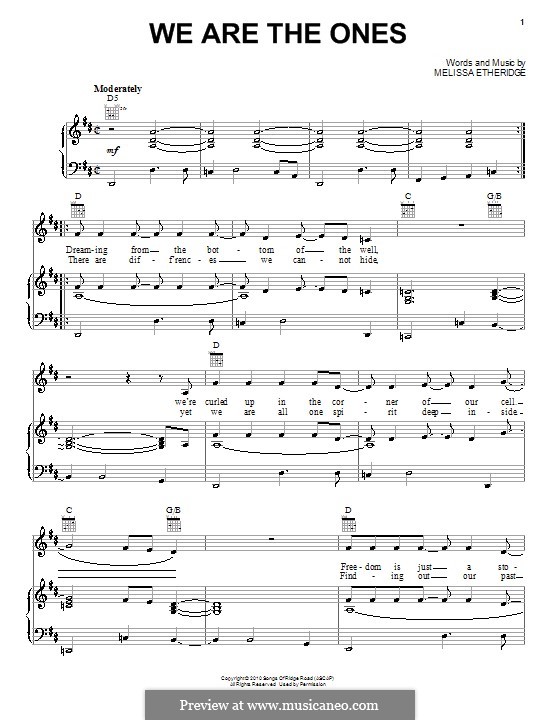 We Are the Ones: Für Stimme und Klavier (oder Gitarre) by Melissa Etheridge