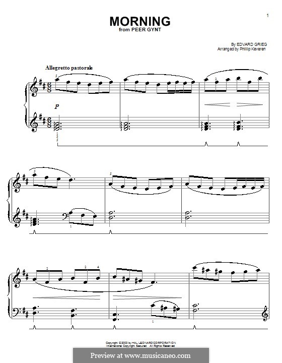 Suite Nr.1. Morgenstimmung, Op.46 No.1: Für Klavier (mit Fingersatz) by Edvard Grieg