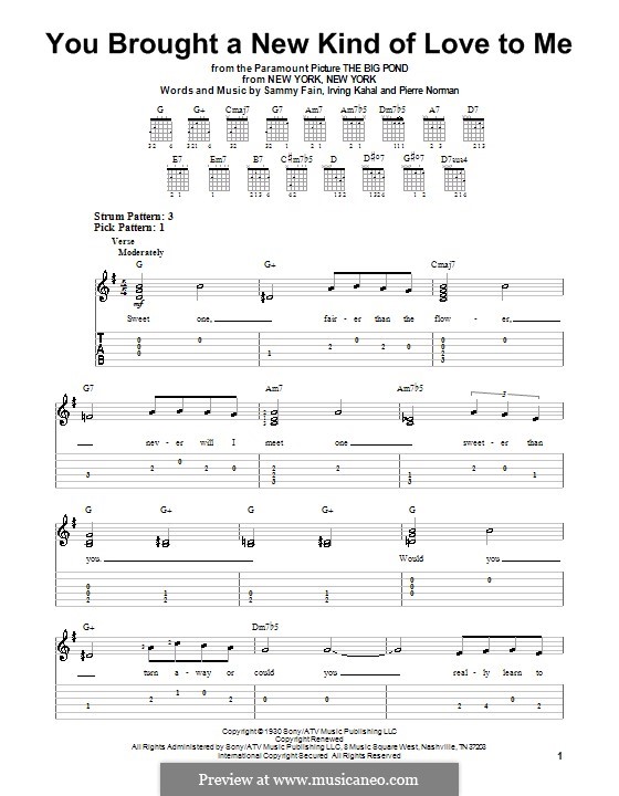 You Brought a New Kind of Love to Me (Frank Sinatra): Für Gitarre (Sehr leichte Fassung) by Irving Kahal, Pierre Norman Connor, Sammy Fain