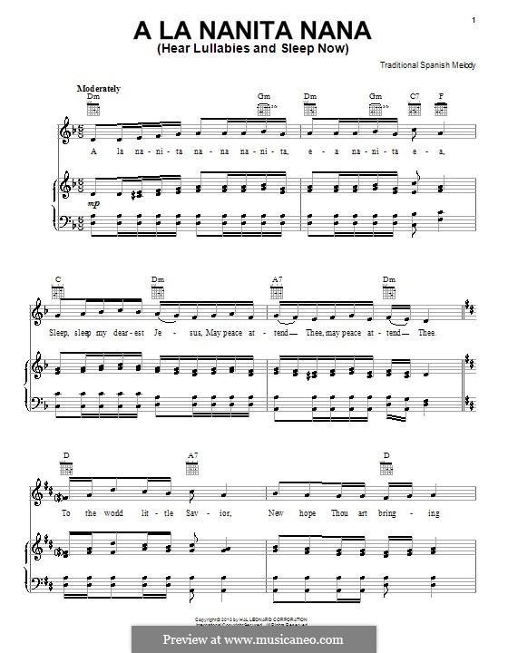 A La Nanita Nana (Hear Lullabies and Sleep Now): Für Stimme und Klavier (oder Gitarre) by folklore