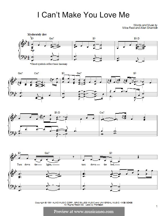 I Can't Make You Love Me (Bonnie Raitt): Für Stimme mit Klavier oder Gitarre by Allen Shamblin, Mike Reid