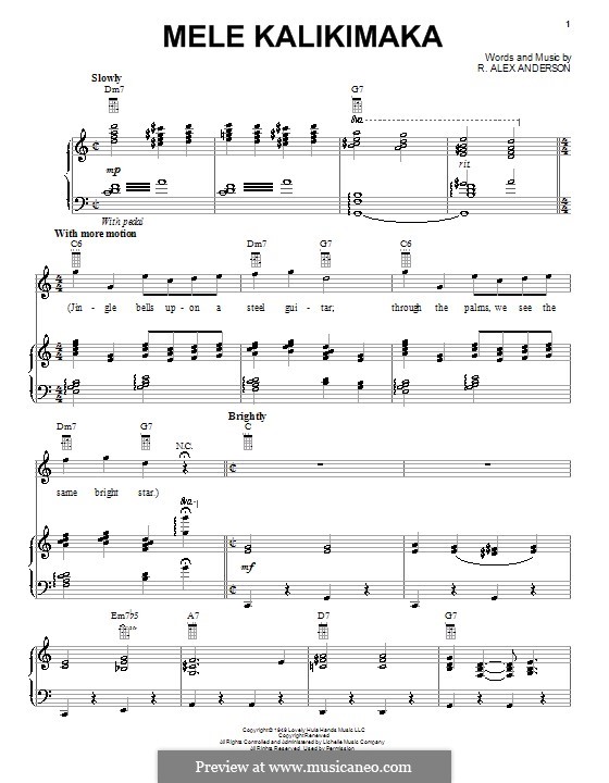Mele Kalikimaka: Für Stimme mit Klavier oder Gitarre (Bette Midler) by Robert Alexander Anderson