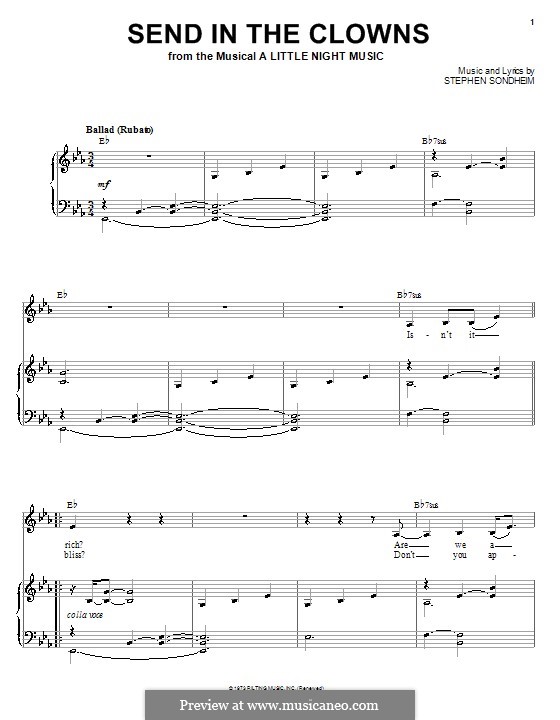 Send in the Clowns (from A Little Night Music): Für Stimme und Klavier (oder Gitarre) by Stephen Sondheim