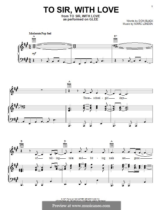 To Sir, with Love: Für Stimme und Klavier (oder Gitarre) by Marc London