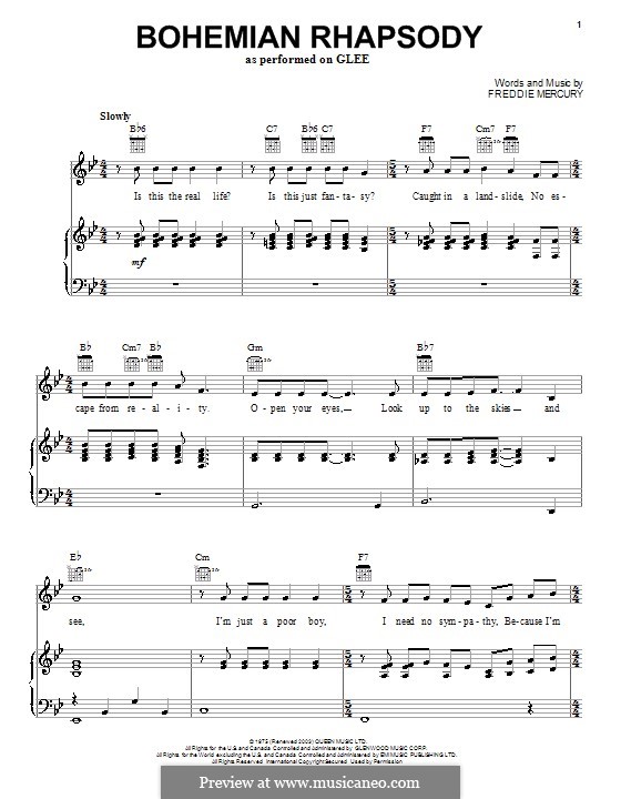 Vocal version: Für Stimme mit Klavier oder Gitarre (Glee Cast) by Freddie Mercury