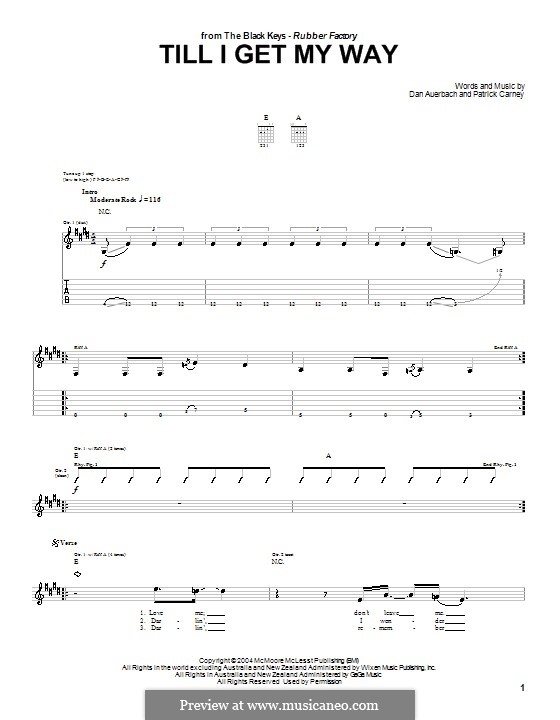 Till I Get My Way (The Black Keys): Für Gitarre mit Tabulatur by Daniel Auerbach, Patrick Carney