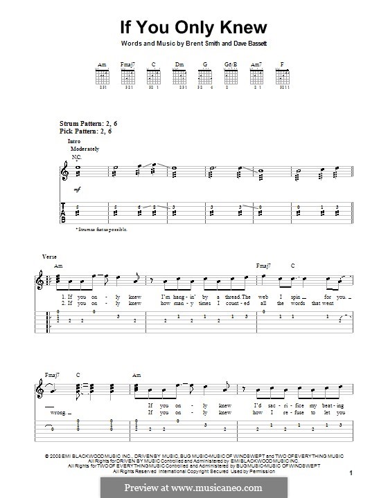 If You Only Knew (Shinedown): Für Gitarre (Sehr leichte Fassung) by Brent Smith, Dave Bassett