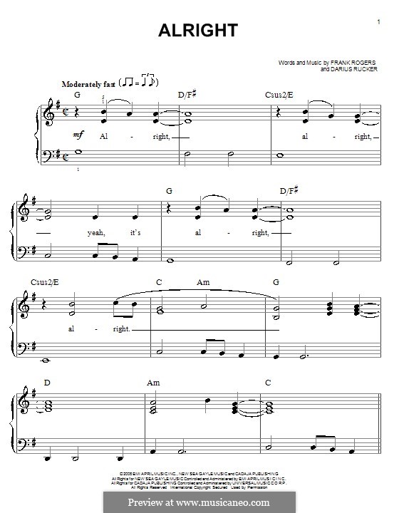 Alright: Einfache Noten für Klavier by Frank Rogers