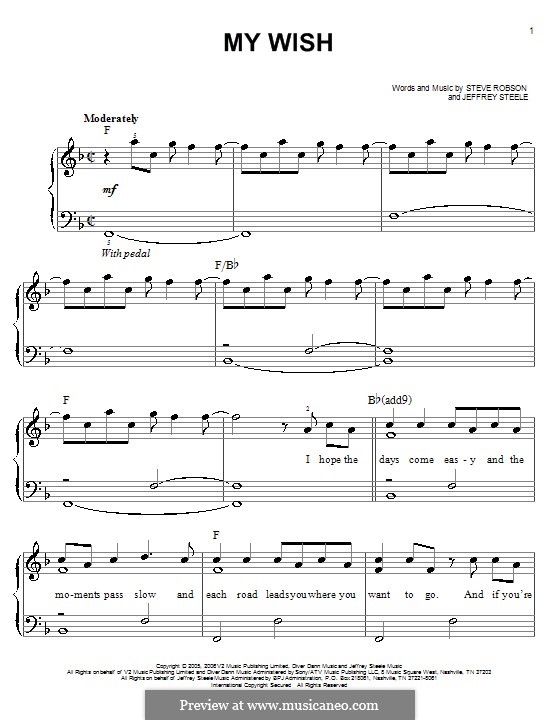 My Wish (Rascal Flatts): Einfache Noten für Klavier by Jeffrey Steele, Steve Robson