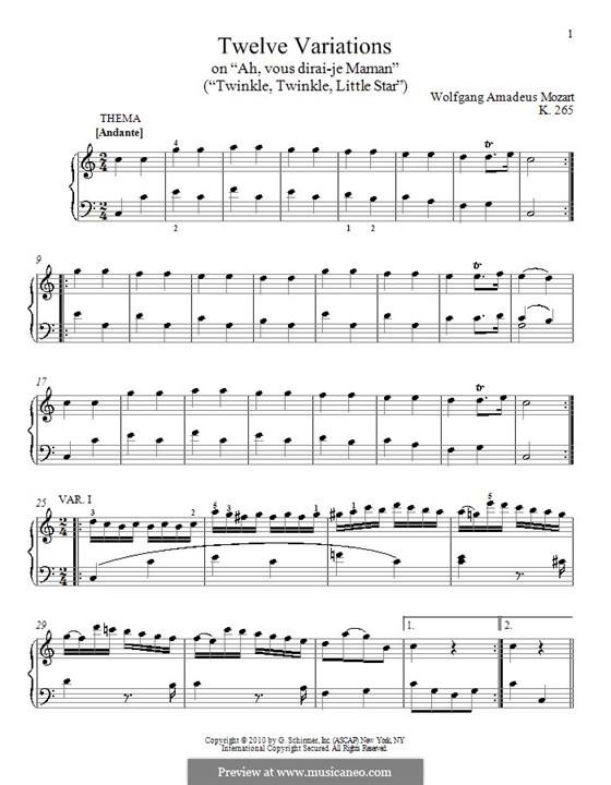 Zwölf Variationen über 'Ah vous dirais-je, Maman', K.265/300e: Für Klavier by Wolfgang Amadeus Mozart