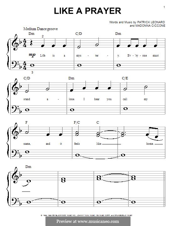 Like a Prayer: Einfache Noten für Klavier by Madonna, Patrick Leonard