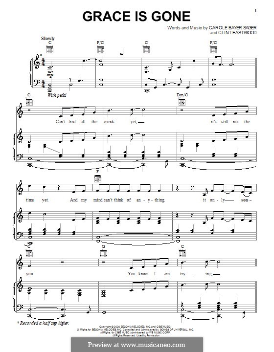 Grace Is Gone (Jamie Cullum): Für Stimme und Klavier (oder Gitarre) by Carole Bayer Sager