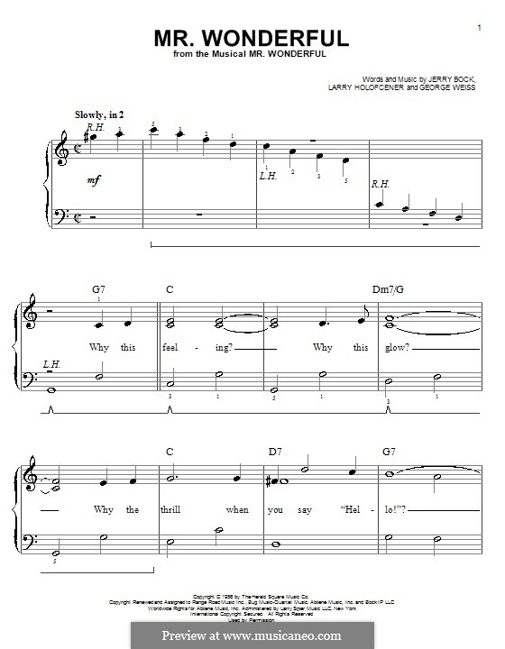 Mr. Wonderful (Peggy Lee): Für Klavier, leicht by George David Weiss, Jerry Bock, Larry Holofcener