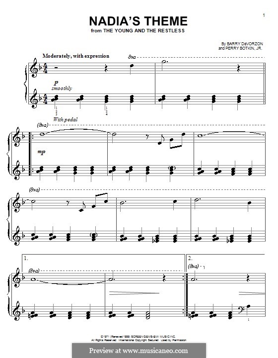 Nadia's Theme (from The Young and the Restless): Für Klavier, leicht by Barry DeVorzon, Perry Botkin Jr.