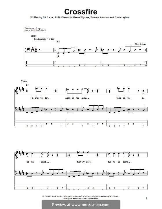 Crossfire: Für Bassgitarre mit Tabulatur by Bill Carter, Chris Layton, Reese Wynans, Ruth Ellsworth-Carter, Tommy Shannon