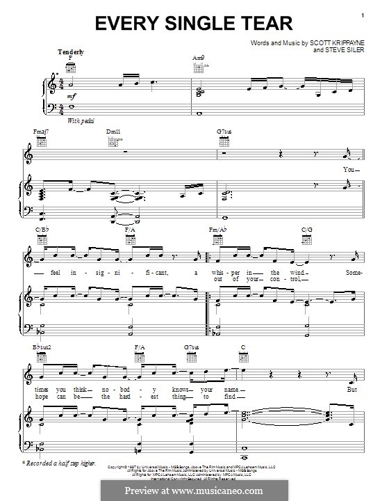 Every Single Tear (Scott Krippayne): Für Stimme und Klavier (oder Gitarre) by Steve Siler