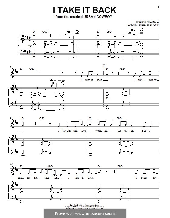 I Take It Back: Für Stimme und Klavier (oder Gitarre) by Jason Robert Brown