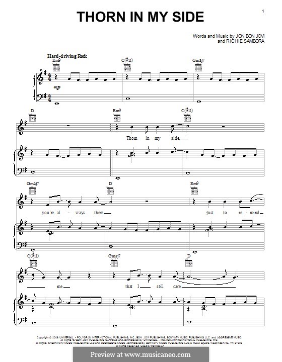 Thorn in My Side (Bon Jovi): Für Stimme und Klavier (oder Gitarre) by Jon Bon Jovi, Richie Sambora