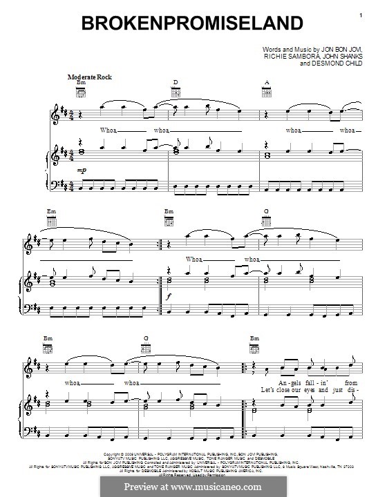 Brokenpromiseland (Bon Jovi): Für Stimme und Klavier (oder Gitarre) by Desmond Child, John M Shanks, Jon Bon Jovi, Richie Sambora