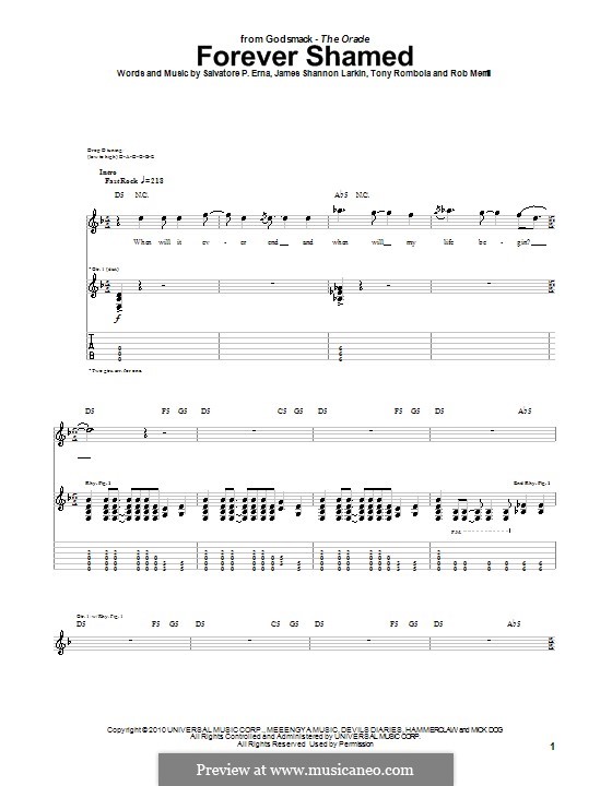 Forever Shamed (Godsmack): Für Gitarre mit Tab by James Shannon Larkin, Rob Merrill, Sully Erna, Tony Rombola