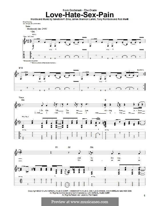 Love-Hate-Sex-Pain (Godsmack): Für Gitarre mit Tab by James Shannon Larkin, Rob Merrill, Sully Erna, Tony Rombola