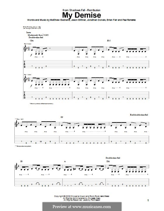My Demise (Shadows Fall): Für Gitarre mit Tabulatur by Brian Fair, Jason Bittner, Jonathan Donais, Matthew Bachand, Paul Romanko