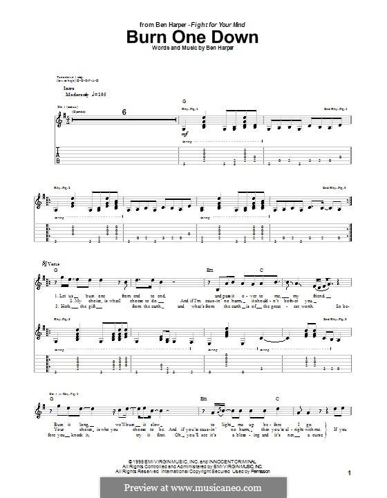 Burn One Down: Für Gitarre mit Tabulatur by Ben Harper