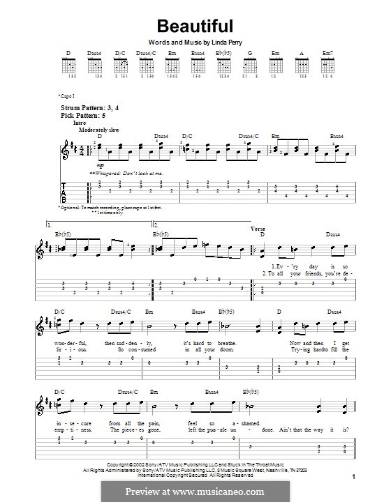 Beautifull (Christina Aguilera & Beverly McClellan): Für Gitarre (Sehr leichte Fassung) by Linda Perry