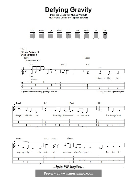 Defying Gravity (from the Broadway Musical Wicked): Für Gitarre (Sehr leichte Fassung) by Stephen Schwartz