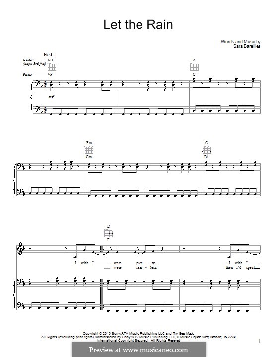 Let the Rain: Für Stimme und Klavier (oder Gitarre) by Sara Bareilles