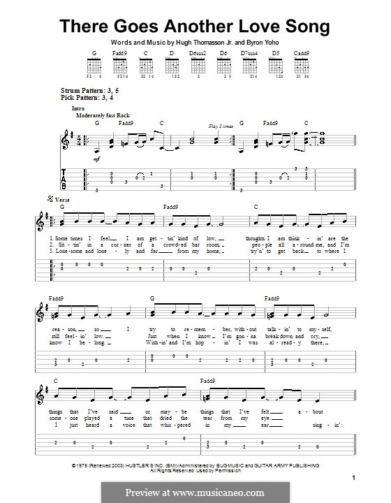 There Goes Another Love Song (Outlaws): Für Gitarre (Sehr leichte Fassung) by Byron Yoho, Hugh Thomasson Jr.