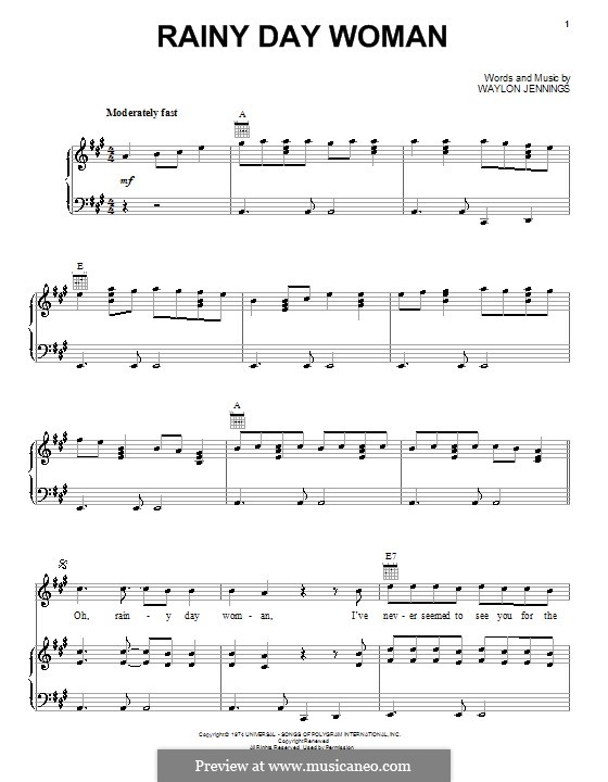 Rainy Day Woman: Für Stimme und Klavier (oder Gitarre) by Waylon Jennings