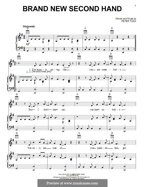 Brand New Second Hand: Für Stimme und Klavier (oder Gitarre) by Peter Tosh