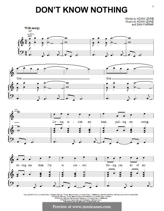 Don't Know Nothing (Maroon 5): Für Stimme und Klavier (oder Gitarre) by Adam Levine, Sam Farrar
