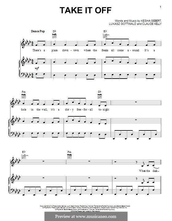 Take It Off (Ke$ha): Für Stimme und Klavier (oder Gitarre) by Claude Kelly, Kesha Sebert, Lukas Gottwald